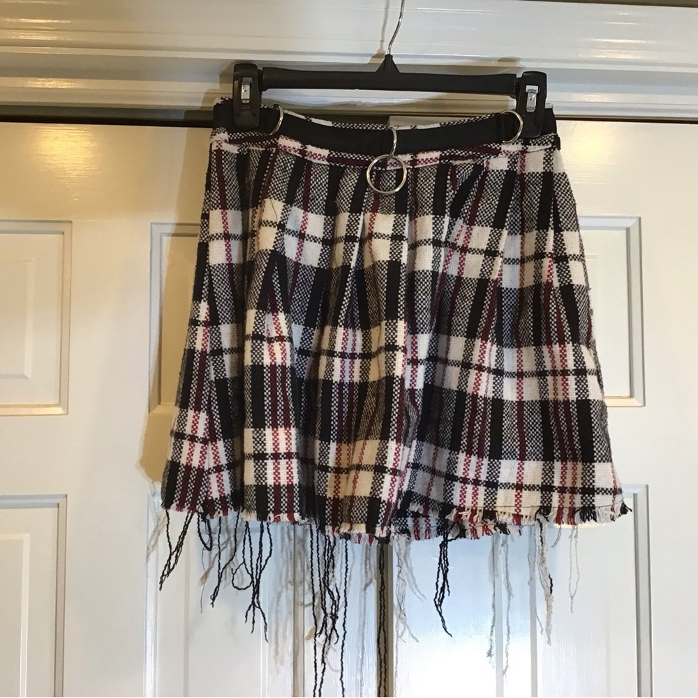 Current Mood Black White Plaid Circle Skater Skirt with Belt